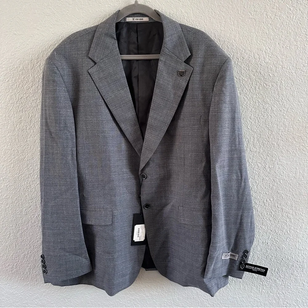 Stacy Adams Grey Plaid Suit Jacket Blazer Men's 52R New With Tags